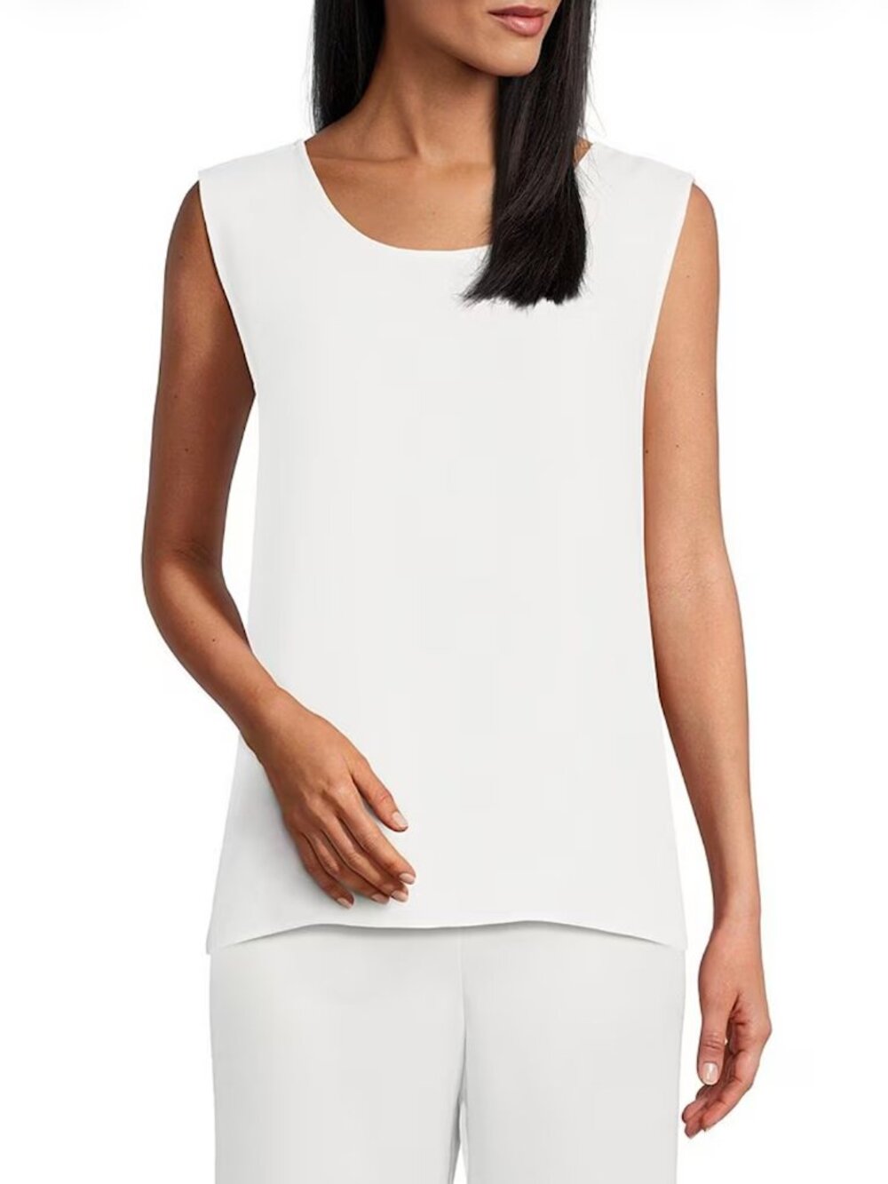 Caroline Rose Matte Crepe Scoop Neck Sleeveless Tank Top - XS